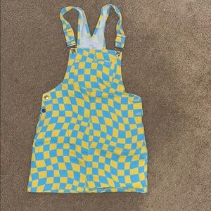 Yellow and Blue Checkered Overalls Skirt